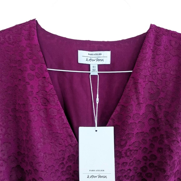 & Other Stories Magenta Leopard Jacquard Long Sleeve Mini Dress Size 12 - Picture 3 of 10